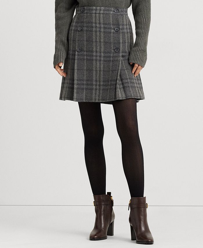 Lauren Ralph Lauren Women's Plaid Pleated Wool-Blend Tweed Miniskirt -  Macy's