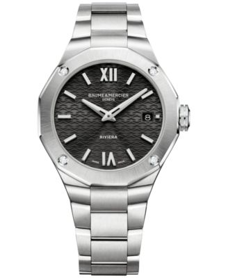 Baume & Mercier - Women's Swiss Riviera Diamond (1/10 ct. t.w.) Stainless Steel Bracelet Watch 36mm