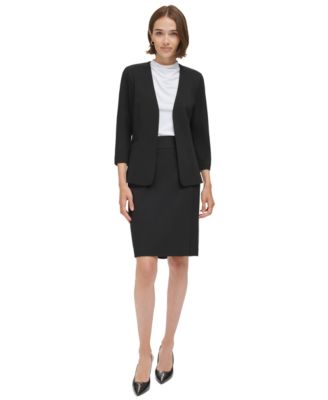 Calvin Klein Womens Open Front Blazer Faux Wrap Pencil Skirt In Black