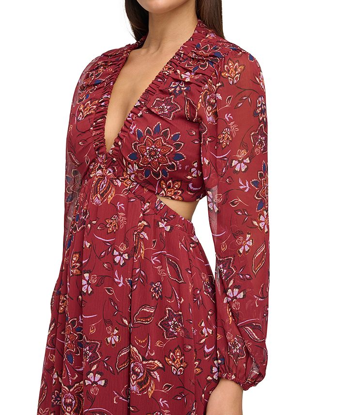 1210469 Off-White Floral Cutout Chest Maxi Dress
