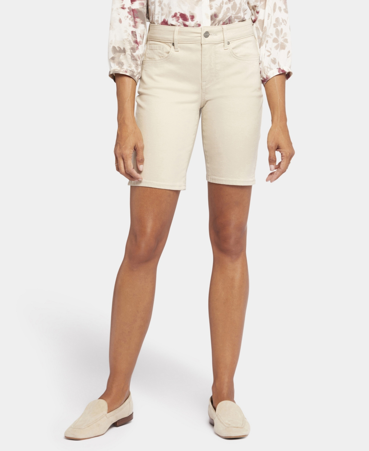 Nydj Ella Floral Print Side Slit Bermuda Shorts In Feather