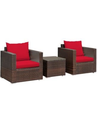 3PCS Patio Rattan Furniture Set Conversation Sofa Cushioned