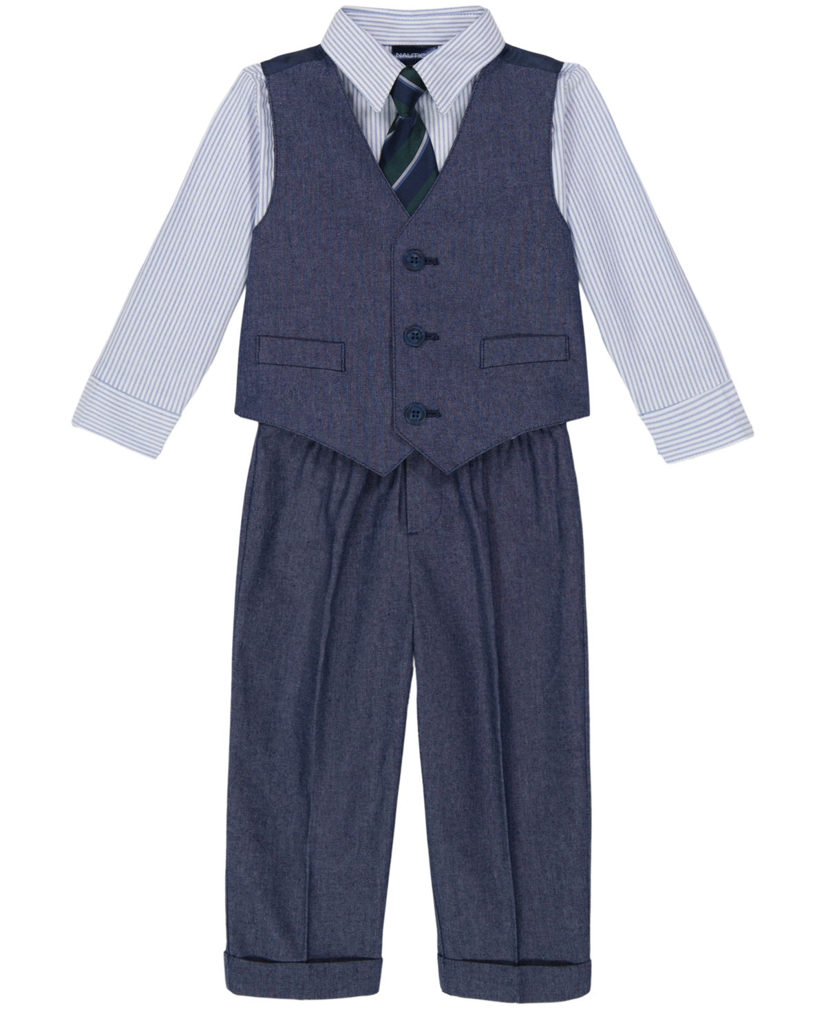 Nautica Baby Boys Tonal Windowpane Vest, Shirt, Tie And Pants Set In Dark Blue