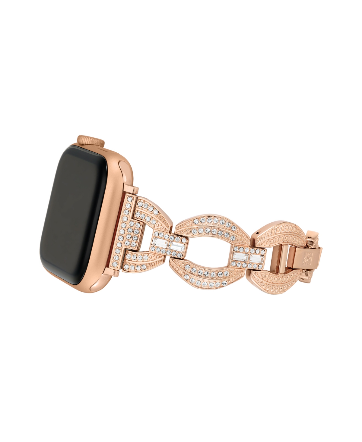 Anne Klein Women's Premium Crystal Round Link Bracelet designed for Apple Watch 42mm (Series 1-3 only) & 44/45/46/49mm (Ultra & Ultra 2) - Rose Gold-T