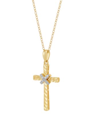 Diamond Accent Cross Pendant Necklace in 14k Gold-Plated Sterling Silver, 16" + 2" extender
