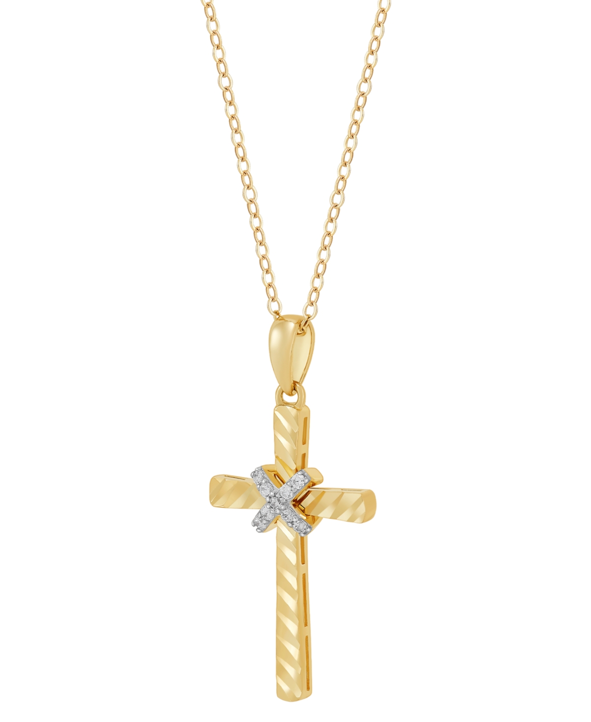 Diamond Accent Cross Pendant Necklace in 14k Gold-Plated Sterling Silver, 16