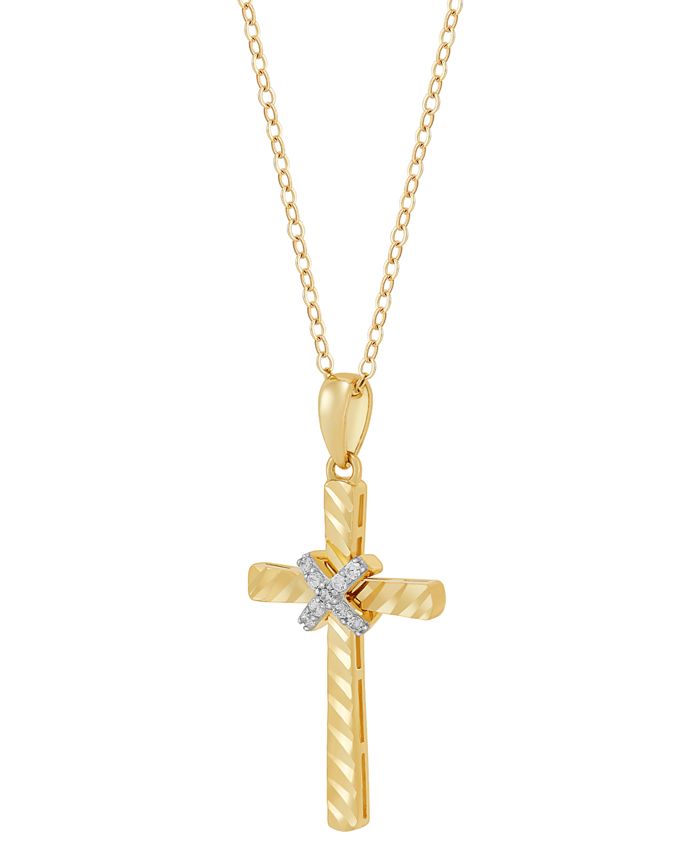 Macy's Diamond Accent Cross Pendant Necklace in 14k GoldPlated
