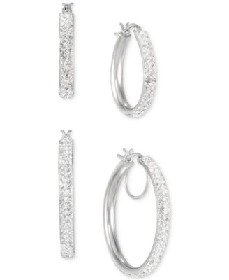2-Pc. Set Crystal Pav&eacute; Oval & Round Hoop Earrings