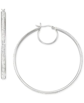 Crystal Pav&eacute; Click Top Medium Hoop Earrings, 2"