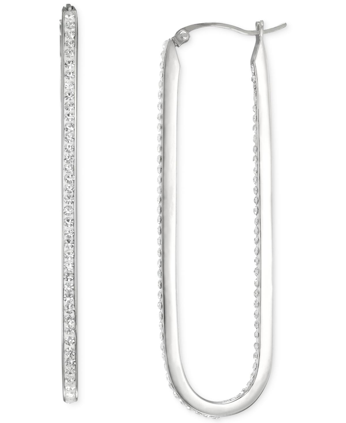 Macy's Crystal Pave Inside Out Paperclip Hoop Earrings In Silver