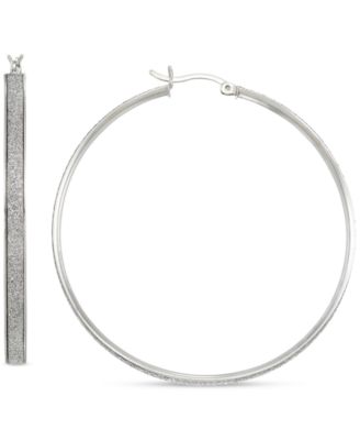 Macy's - Glitter Round Medium Hoop Earrings in Sterling Silver, 2"