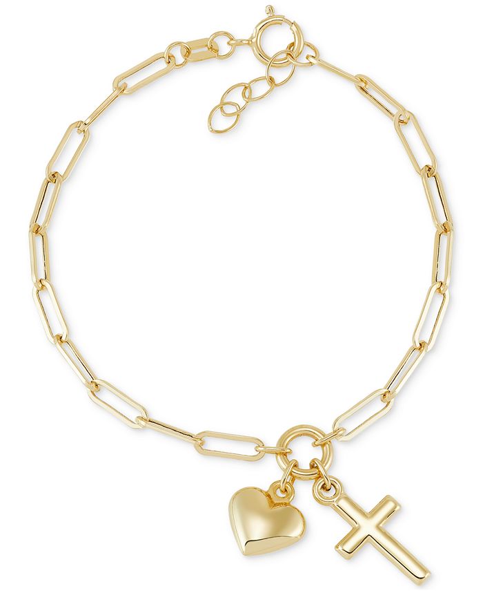 Belk & Co Cross and Heart Paperclip Bracelet