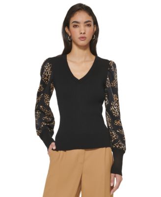 DKNY - Women's Bishop-Sleeve V-Neck Sweater