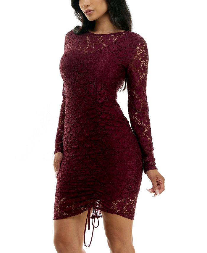 bebe Lace Ruched Bodycon Dress - Macy's