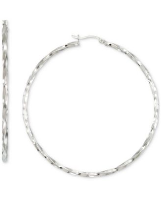 Twist Hoop Earrings in 14k Gold Plated Sterling Silver or Sterling Silver (60mm)
