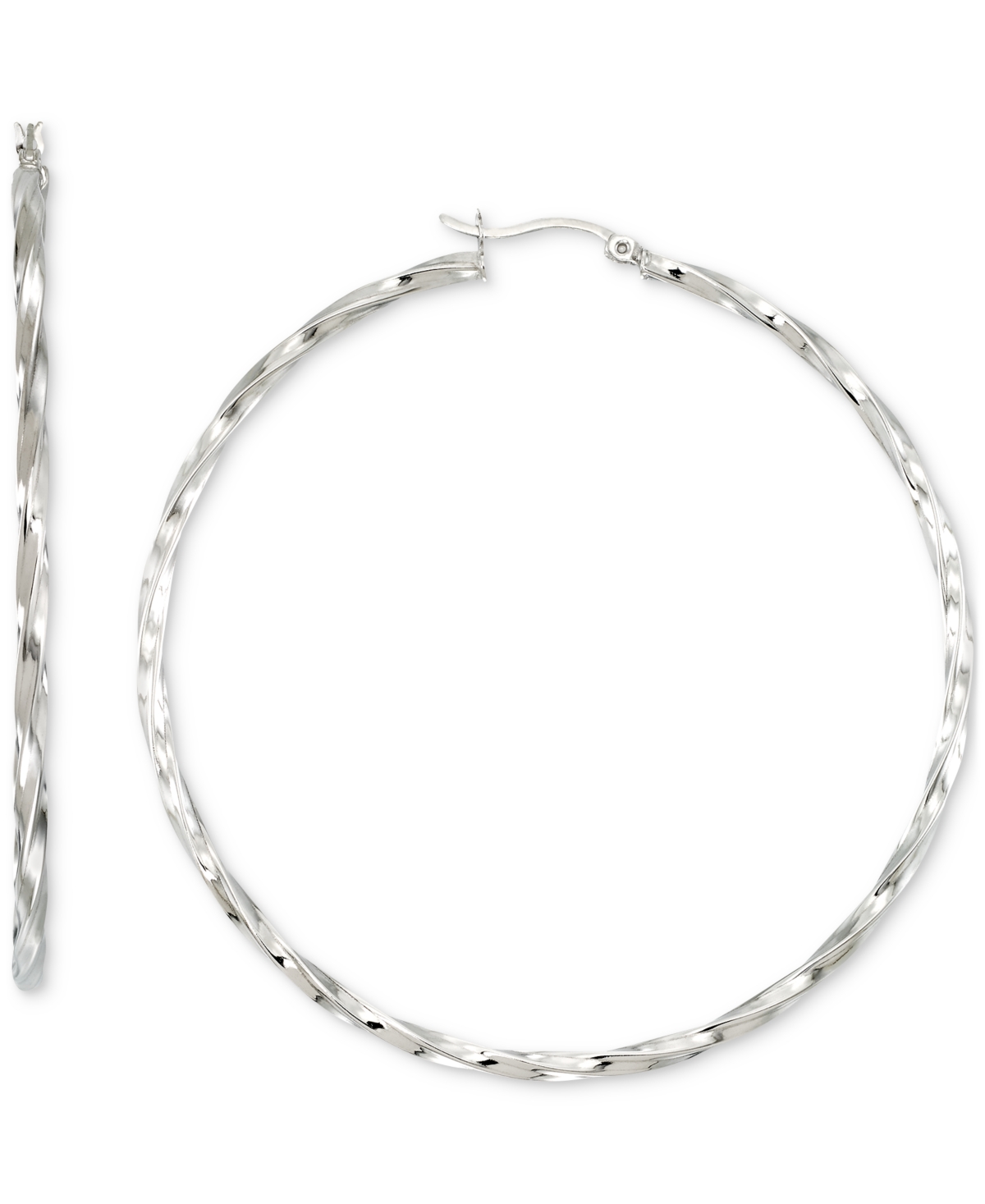Twist Hoop Earrings in 14k Gold Plated Sterlingor Sterling(60mm) - Silver