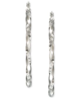 Twisted Satin Finished Round Hoop Earrings in 14k Gold Over Sterling Silver and Sterling Silver