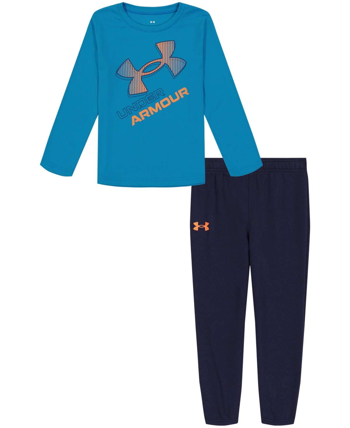 Shop Under Armour Little Boys Big Logo Pop Long Sleeve T-shirt And Joggers Set In Cosmic Blue