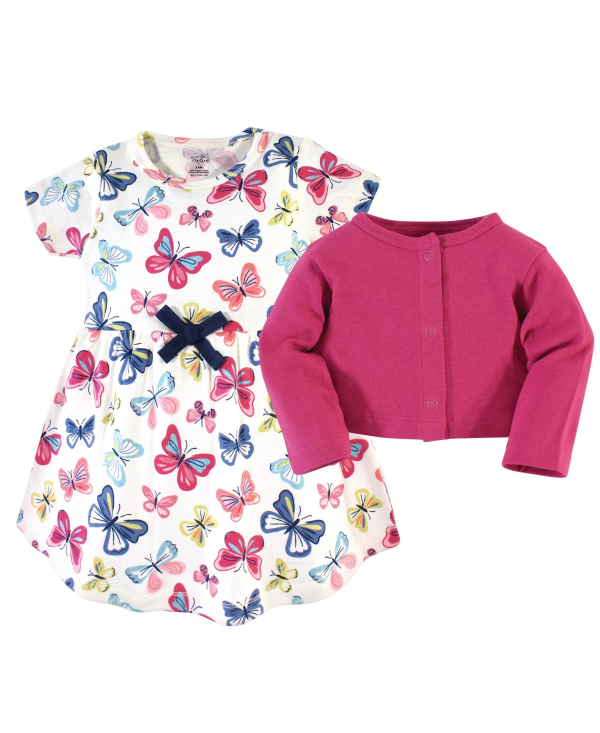 Touched by Nature Baby Girls Baby Organic Cotton Dress and Cardigan 2pc Set,- Bright butterflies