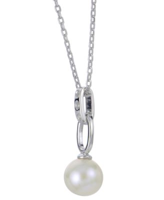 Cultured Freshwater Pearl (7-1/2mm) & Lab-Created White Sapphire Accent 18" Pendant Necklace in Sterling Silver