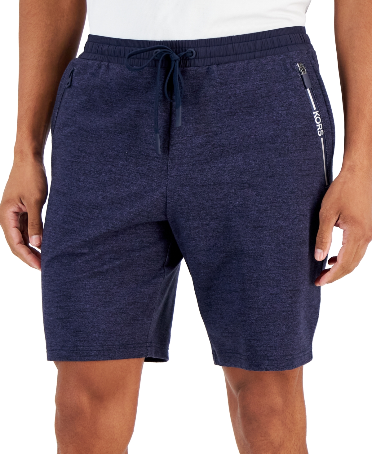 Shop Michael Kors Men's Athletic-fit Wrinkle-resistant Performance Stretch Mixed-media 9" Tracksuit Shorts In Midnight