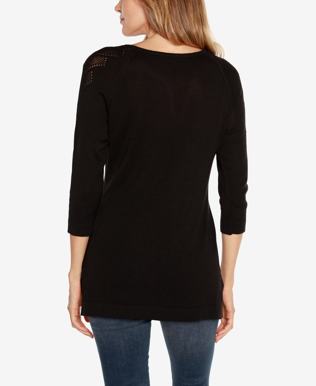 Belldini Women's Raglan Sleeve Pointelle Sweater