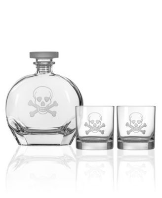 Skull And Cross Bones 3 Piece Gift Set - Whiskey Decanter And Rocks Glasses