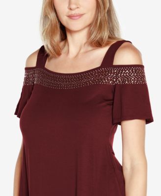 Women's Embellished Cold-Shoulder Top