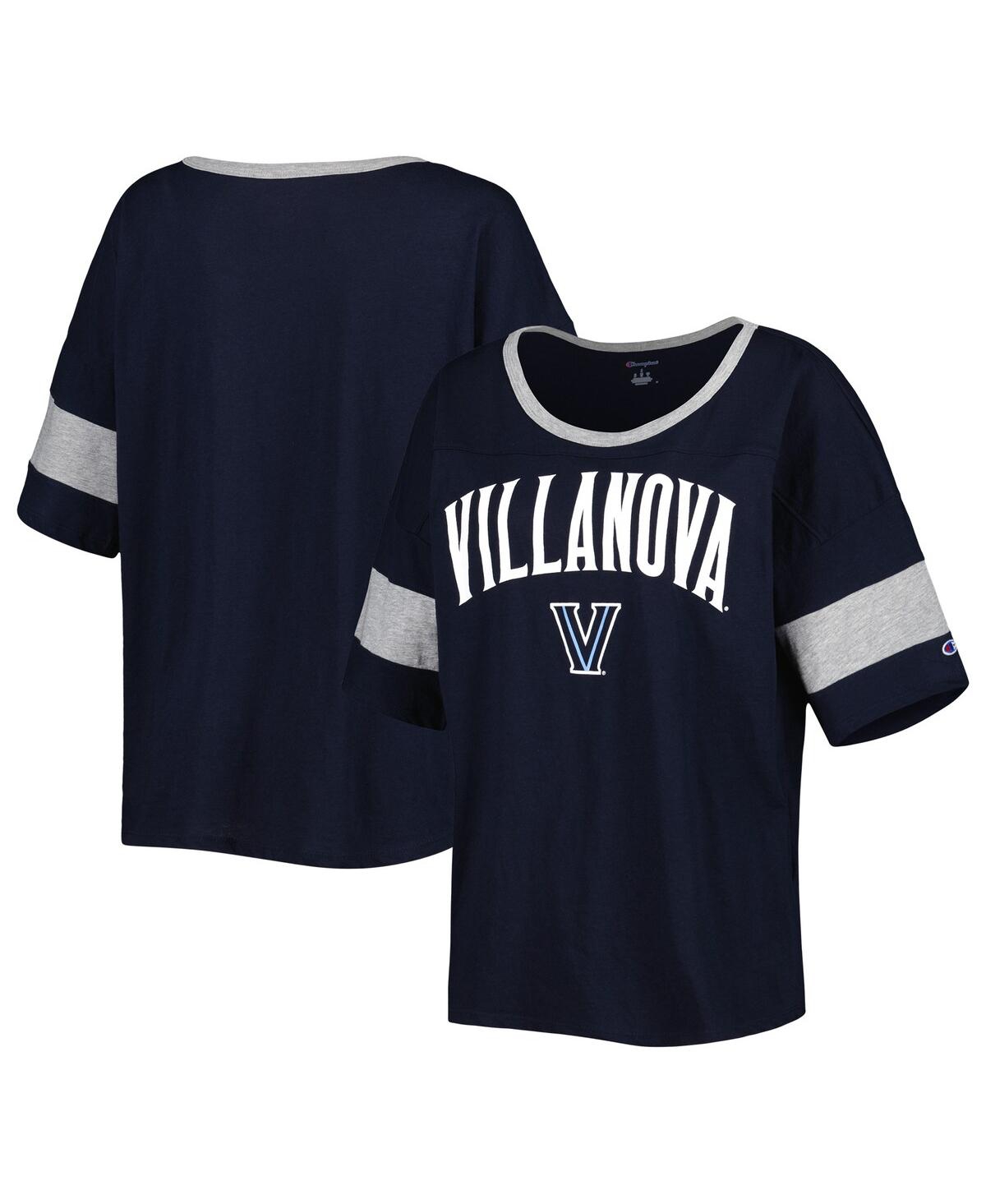 Shop Champion Women's  Navy Villanova Wildcats Jumbo Arch Striped Half-sleeve T-shirt