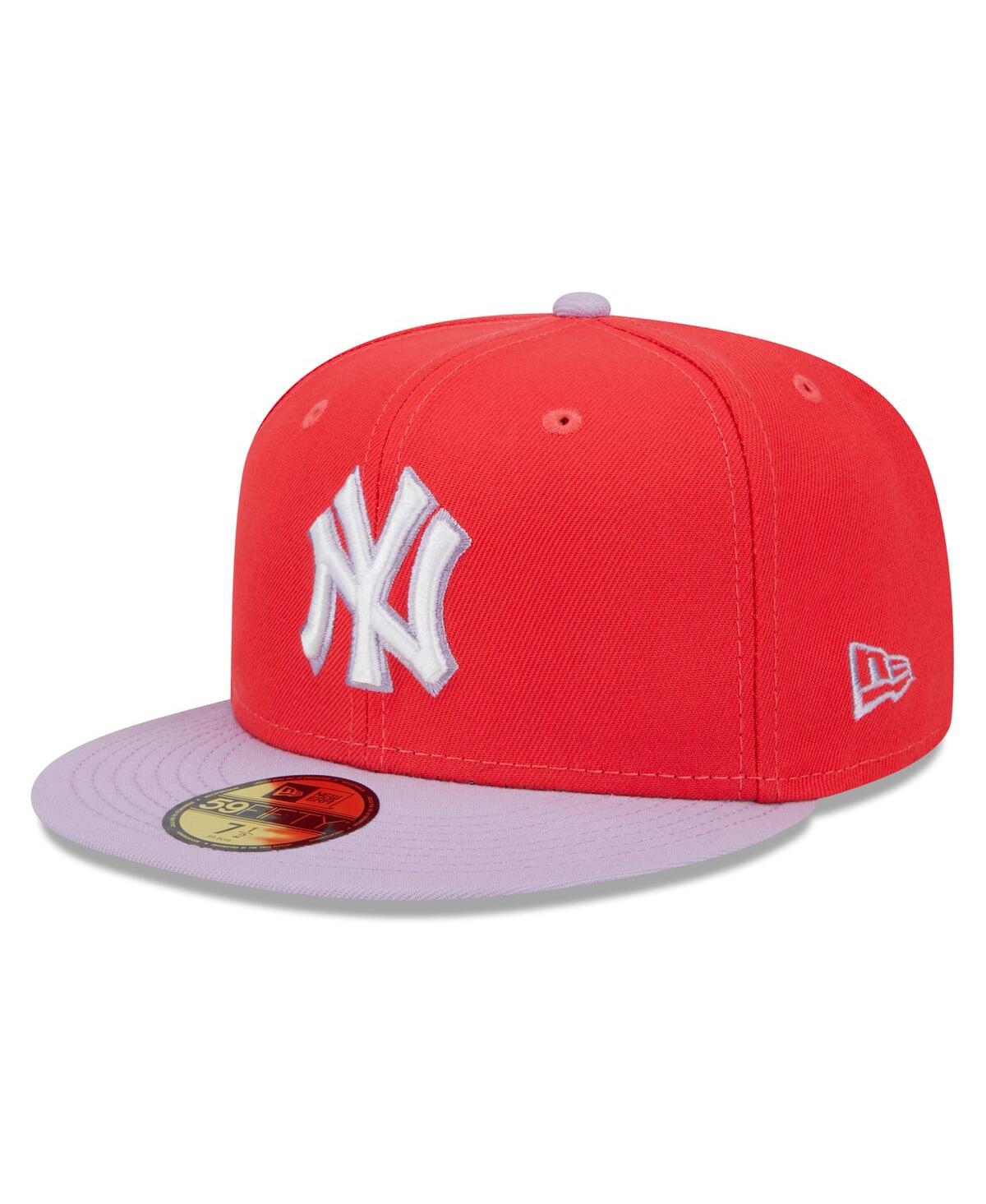 Shop New Era Men's  Red, Lavender New York Yankees Spring Color Two-tone 59fifty Fitted Hat In Red,lavender