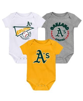 Infant Boys and Girls Gold, White, Heather Gray Oakland Athletics Biggest Little Fan 3-Pack Bodysuit Set