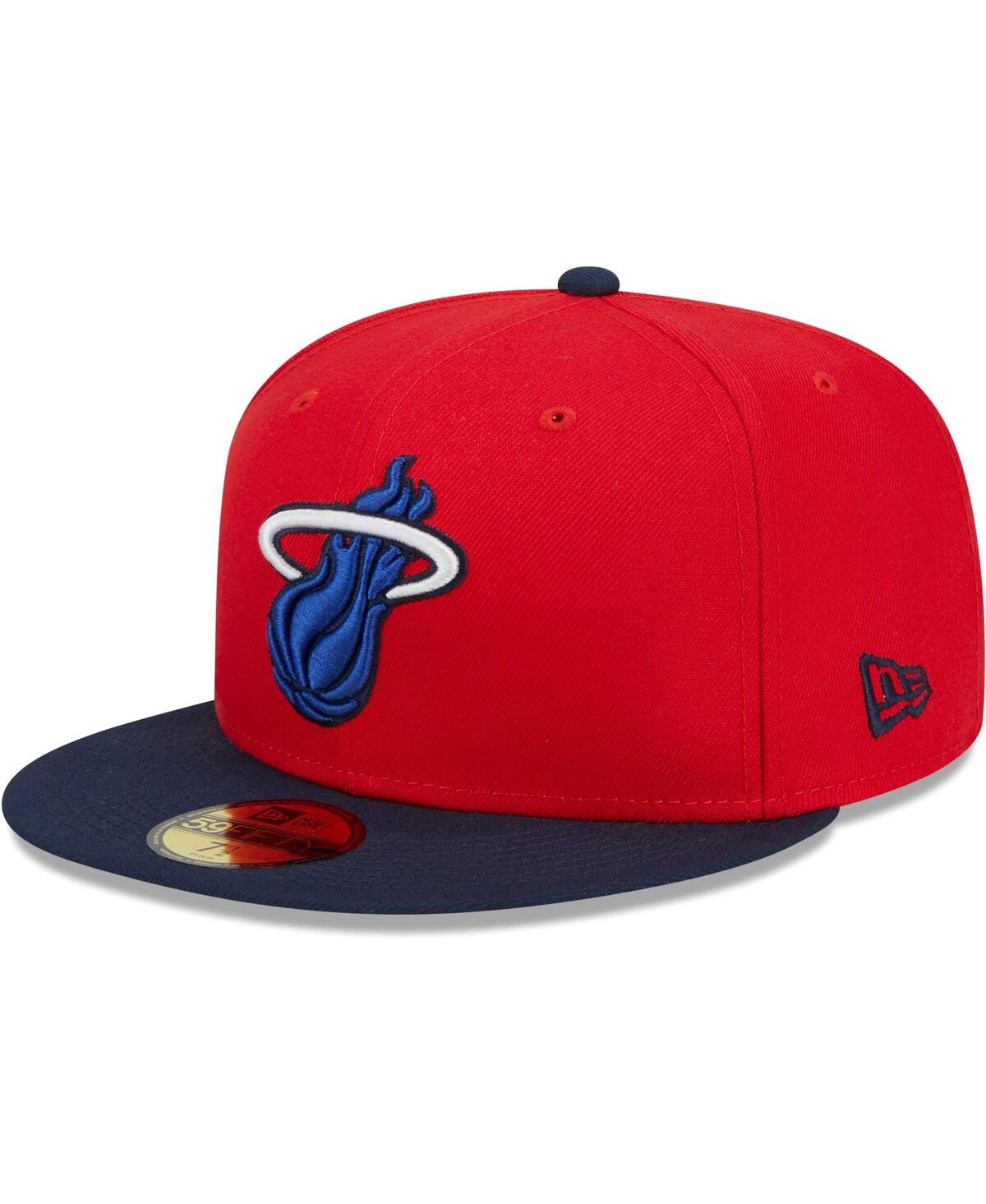 Shop New Era Men's  Red, Navy Miami Heat 59fifty Fitted Hat In Red,navy