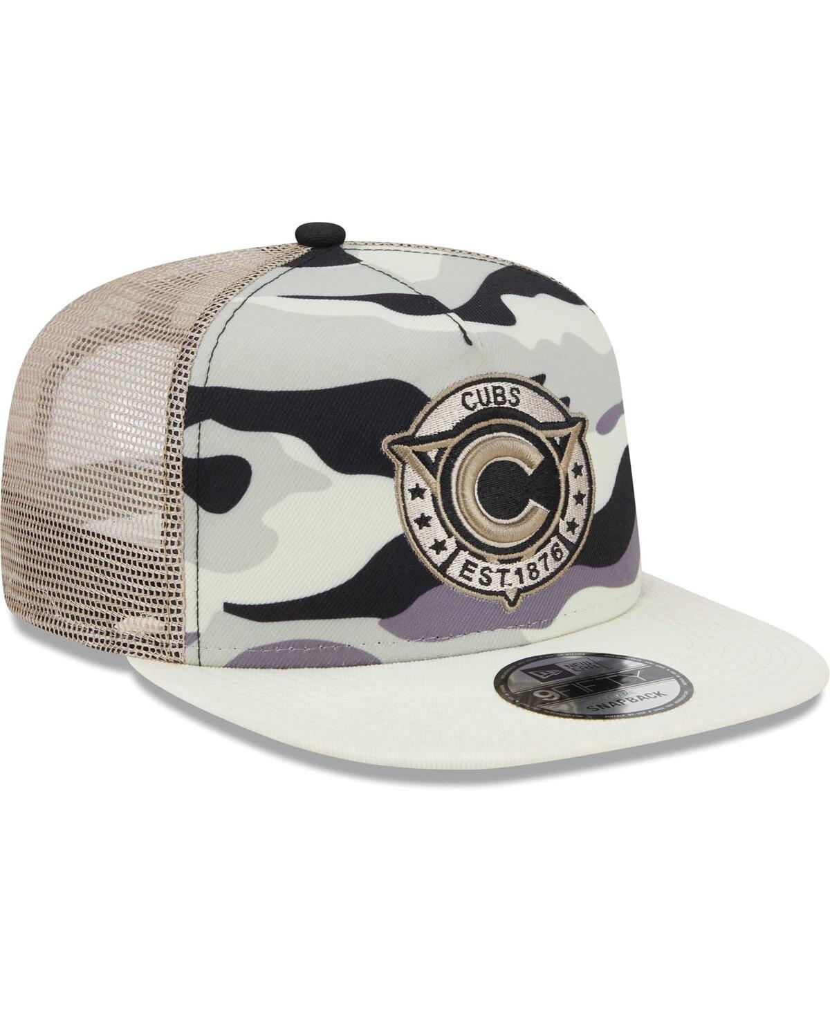 Men's New EraChicago Cubs Chrome Camo A-Frame 9FIFTY Trucker Snapback Hat - White