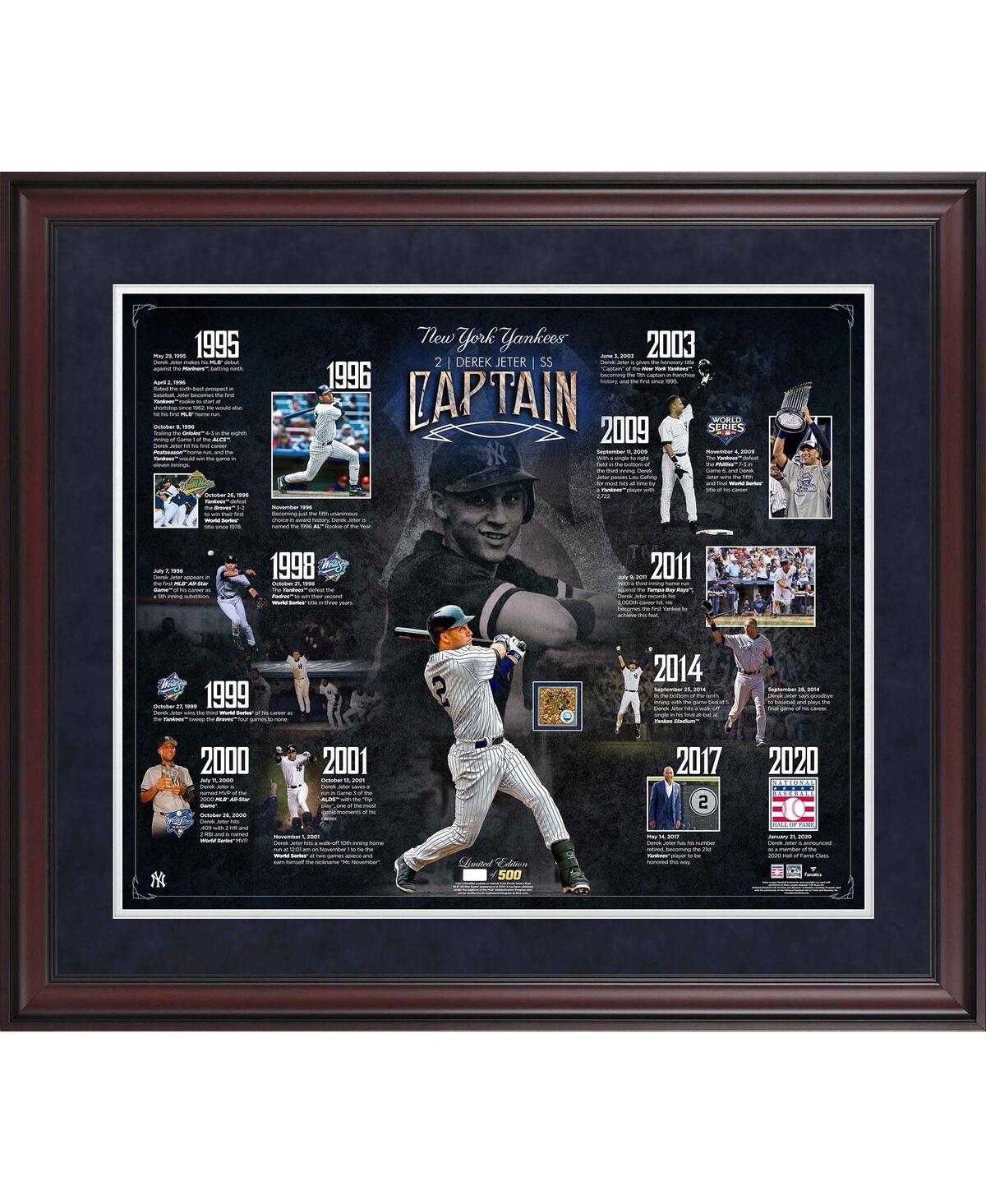 Fanatics Authentic Derek Jeter New York Yankees Framed 20'' X 24'' Career Timeline Collage With A Capsule Of Game-used In Navy,brown
