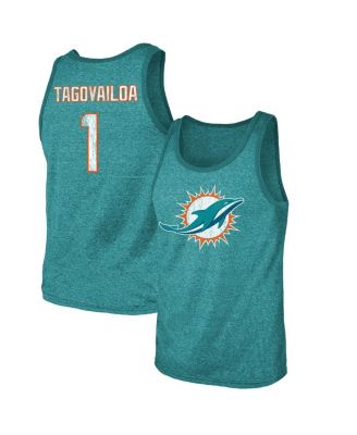Men's Tua Tagovailoa Aqua Miami Dolphins Name and Number Tri-Blend Tank Top
