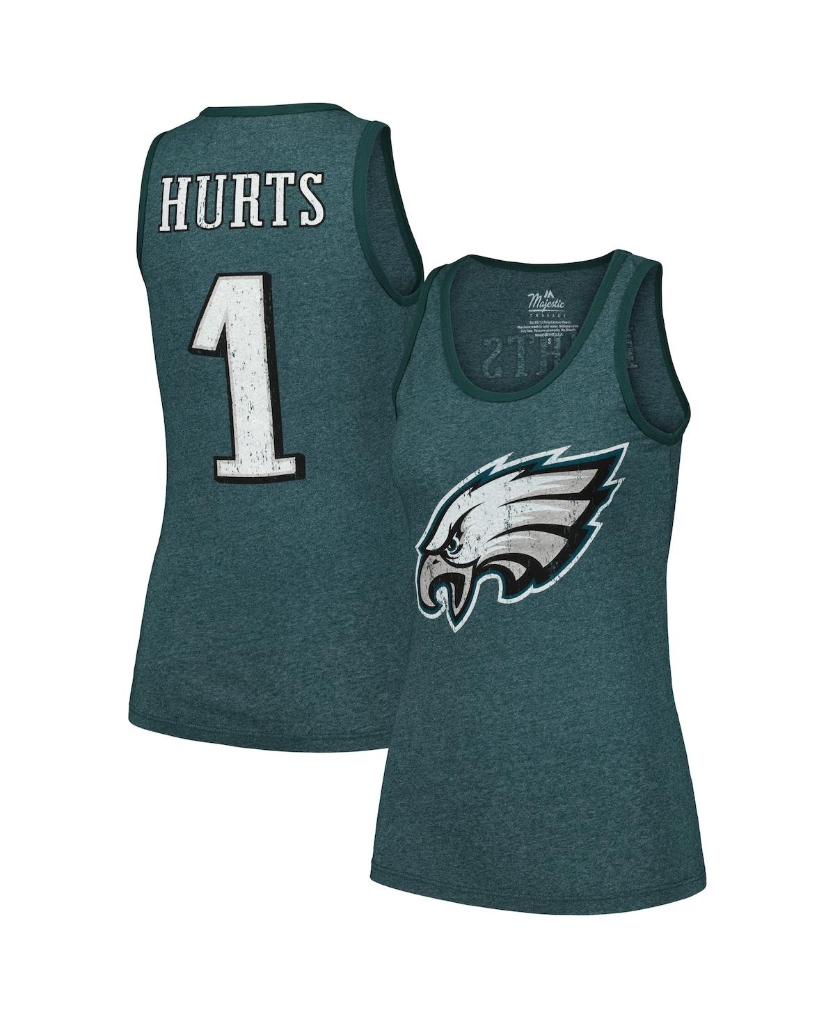 Women's Majestic Threads Jalen Hurts Midnight Green Philadelphia Eagles Player Name and Number Tri-Blend Tank Top - Midnight Green