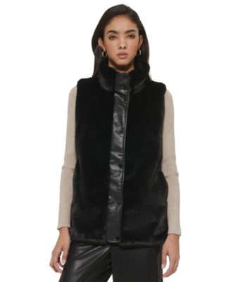 DKNY Women s Sleeveless Faux Fur Front Puffer Vest Macy s