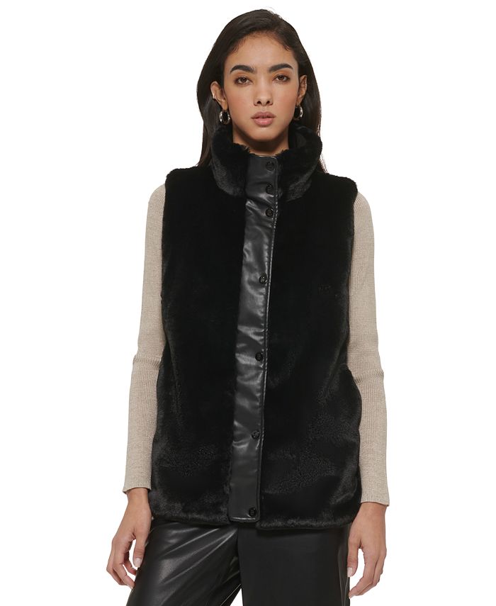 DKNY Women's Sleeveless Faux-Fur Front Puffer Vest - Macy's
