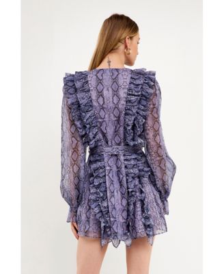 Women's Button Down Ruffle Mini Dress