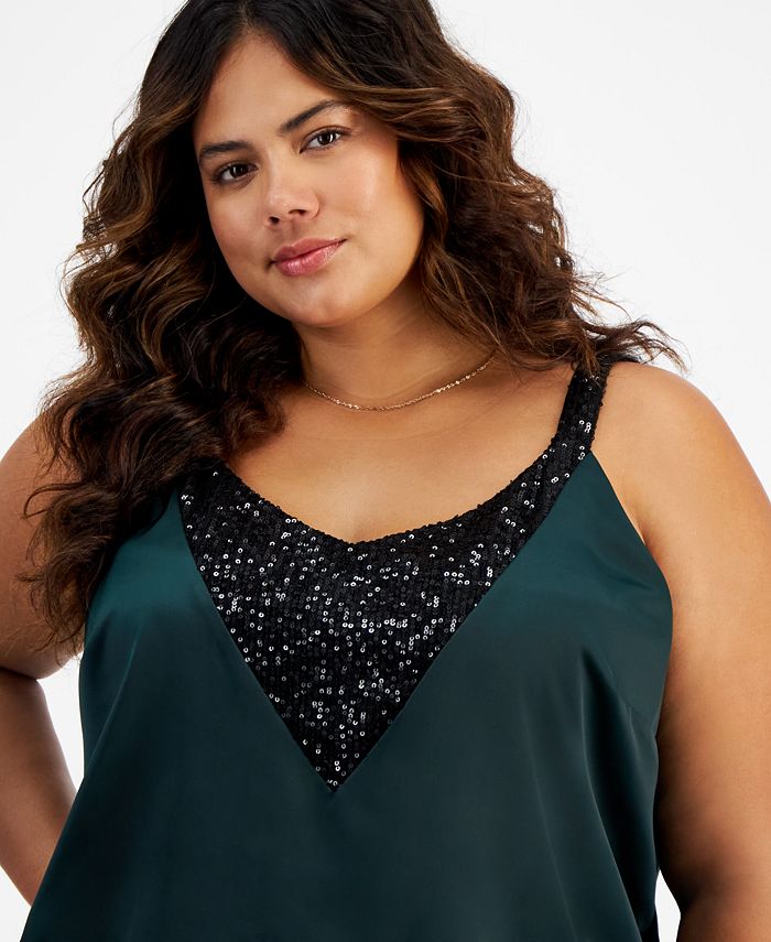Bar III Plus Size Sequined-Trim Camisole, Created for Macy's - Macy's