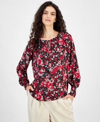 Bar III - Women's Floral-Print Peasant Blouse