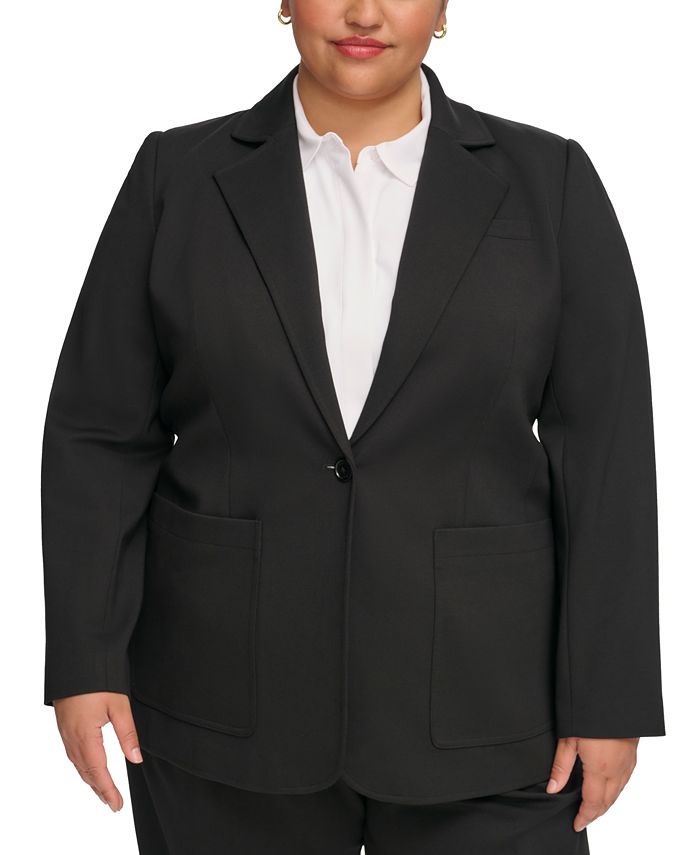 Calvin Klein Plus Size Notched-Collar One-Button Jacket - Macy's