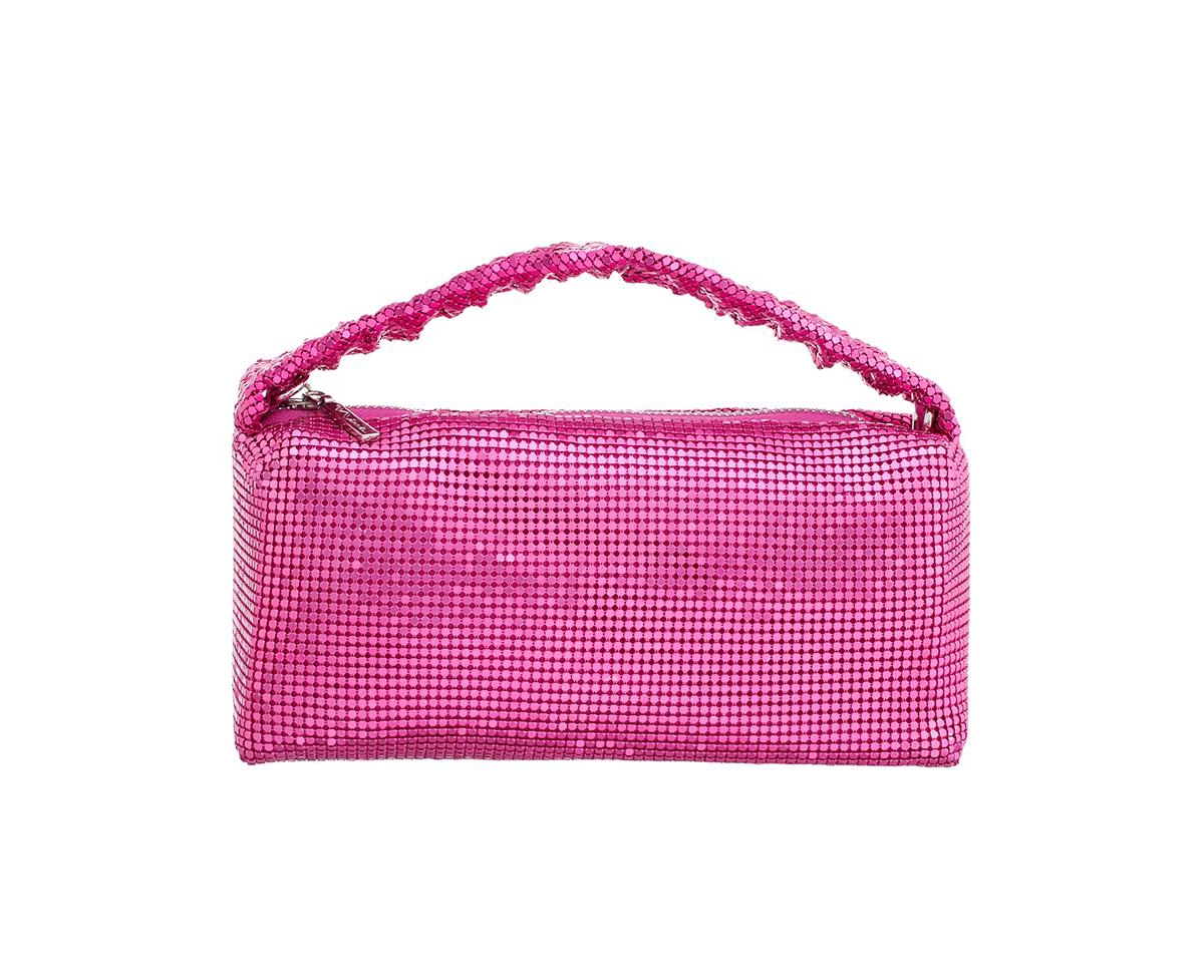 Ruched Handle Mesh Handheld Bag - Fuchsia