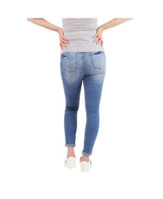 Maternity Light Wash Butt Lifter Distressed Jeans With Belly Band