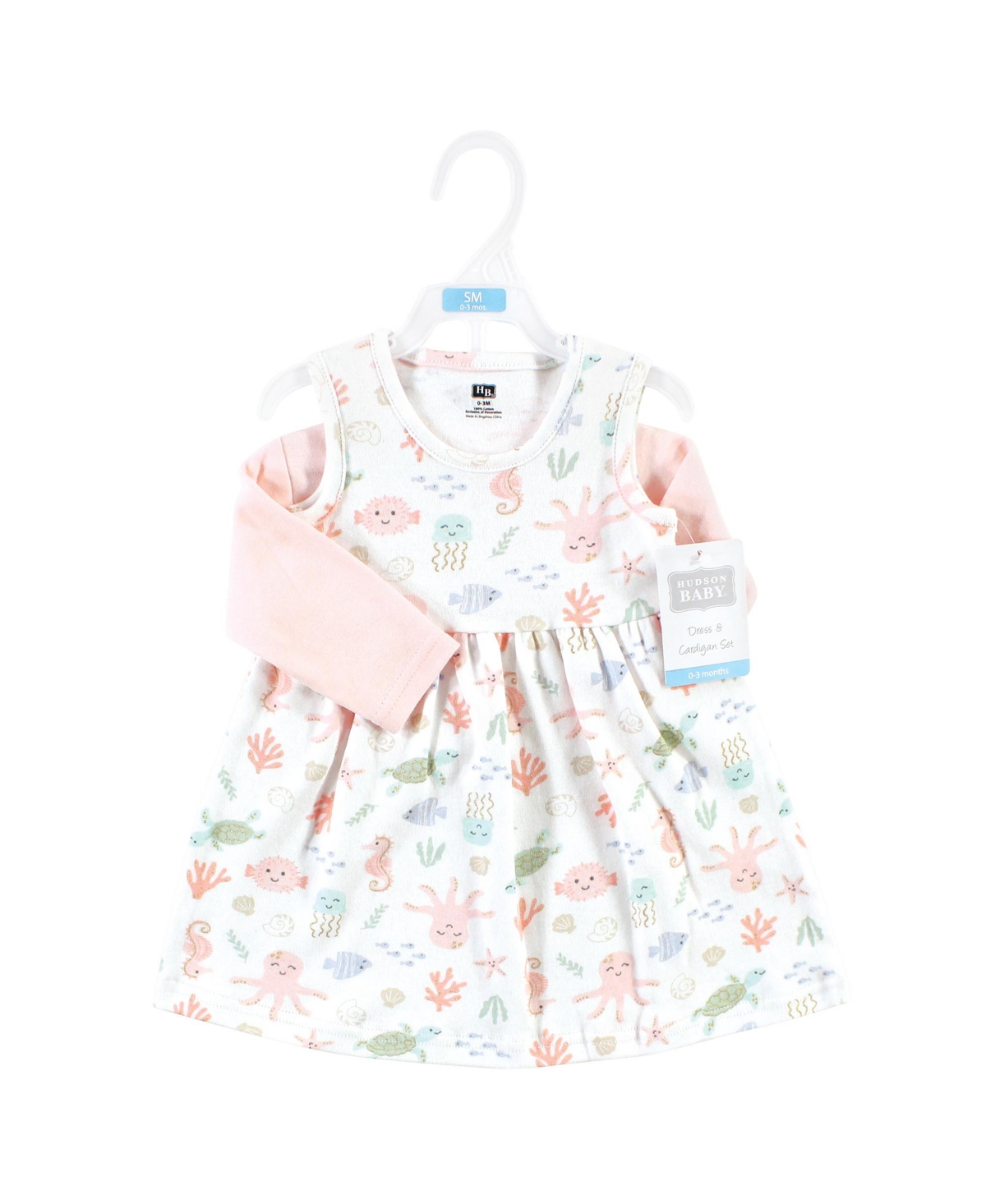 Hudson Baby Toddler Girls Cotton Dress and Cardigan Set, Pastel Sea