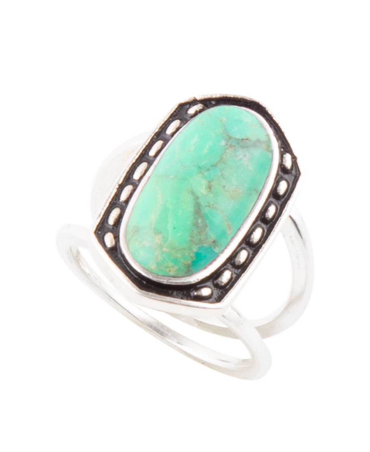 Barse Shield Genuine Turquoise Oval Band Ring In Genuine Lime Turquoise