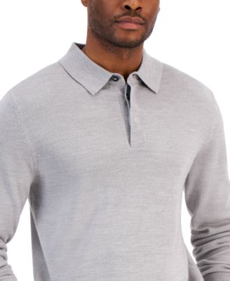 Men's Merino Wool Blend Polo Sweater, Created for Macy's 