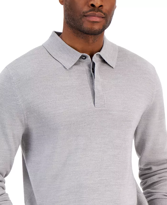 Men's Merino Wool Blend Polo Sweater - thumbnail 6