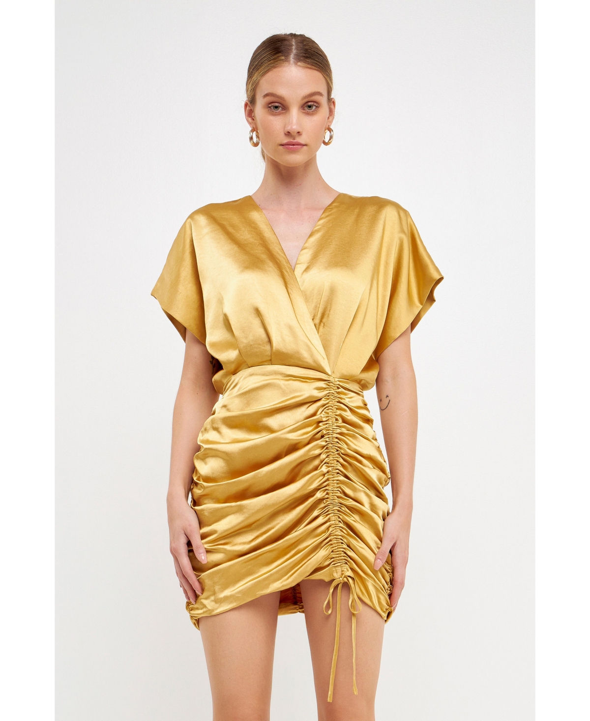 endless rose Women's Satin Wrapped & Shirred Mini Dress