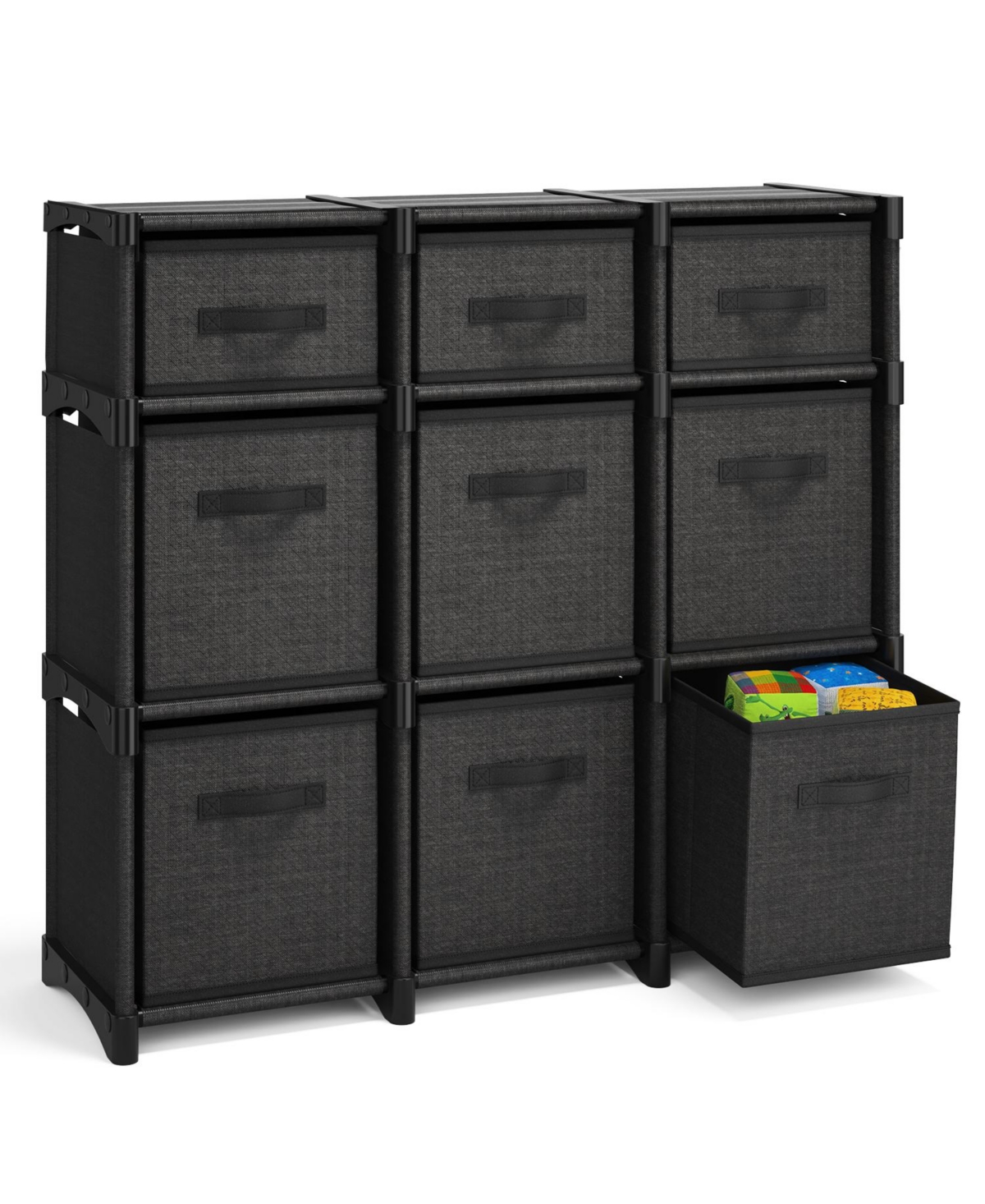 Heavy Duty 9 Cube Storage Organizer with Fabric Storage Bins - Black